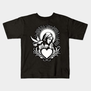 Holy Mary with heart and dove of peace Kids T-Shirt